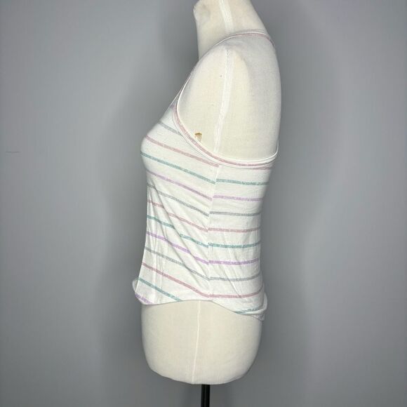 5/$25💜 Pacsun- White Tank Top w/Purple, Blue, Pink Stripes - Picture 4 of 4
